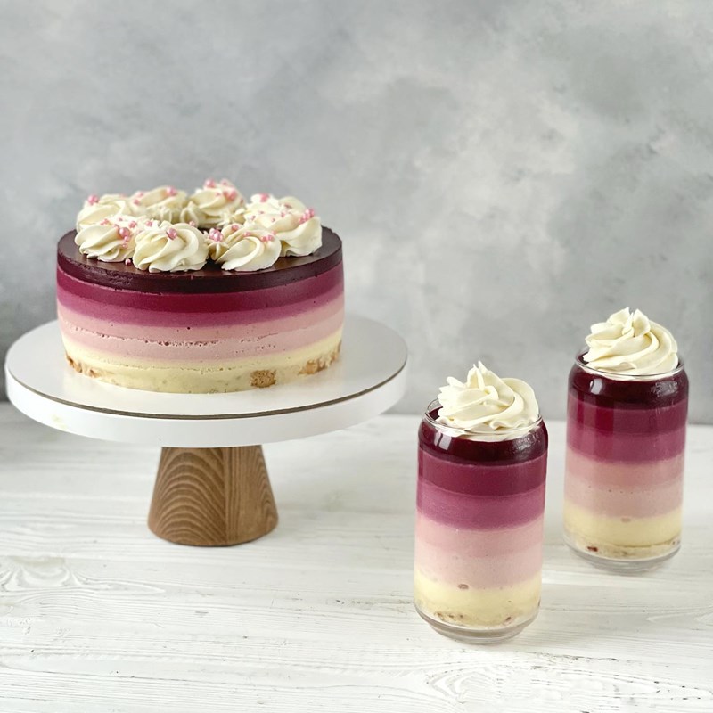 Striped berry mousse cake
