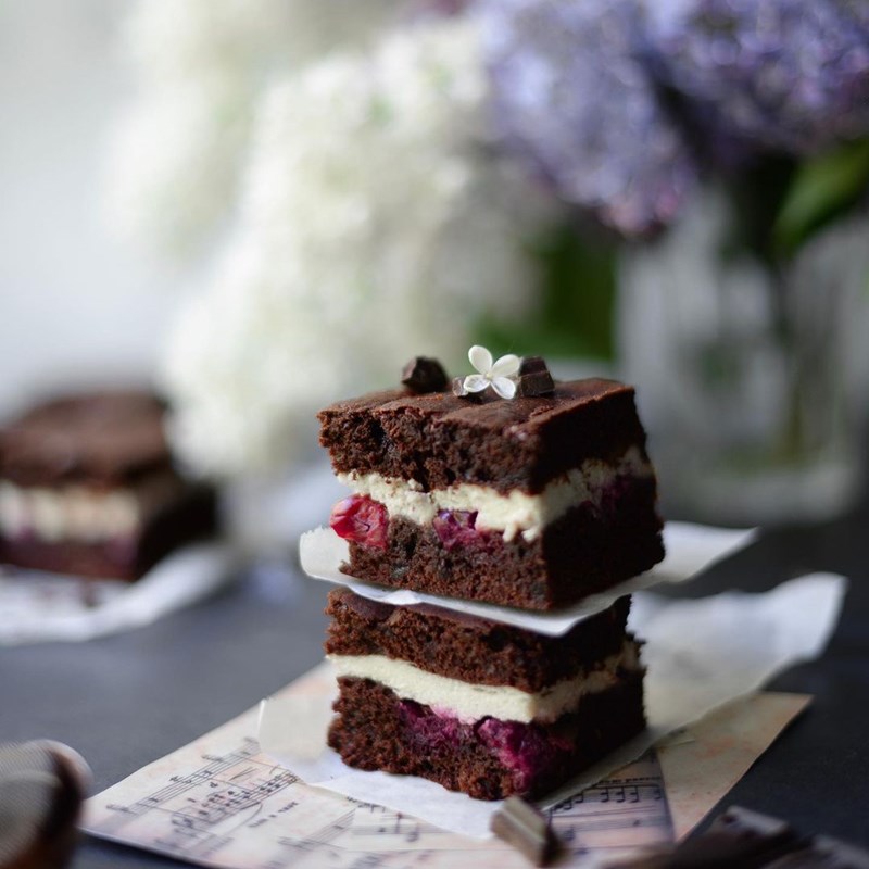 Cherry brownies with cream cheese frosting