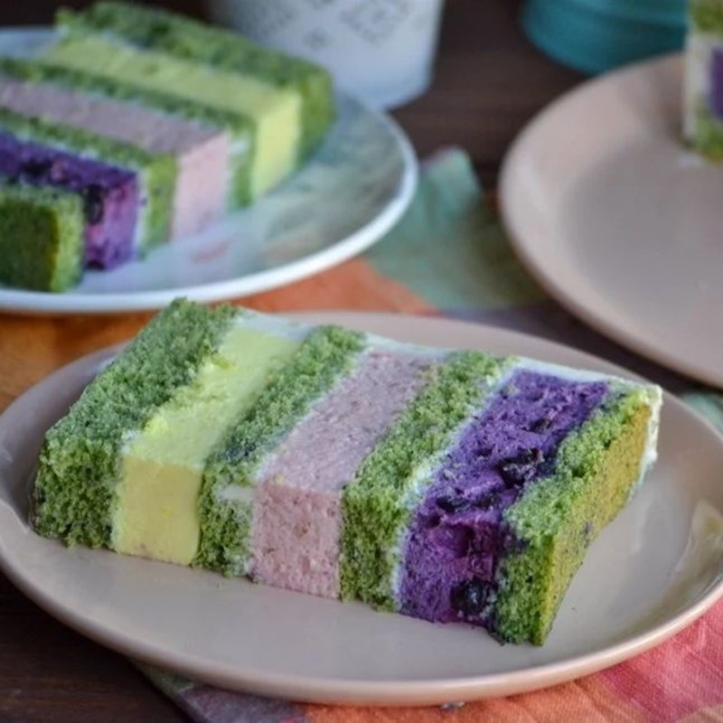 Spinach cake with four types of mousses
