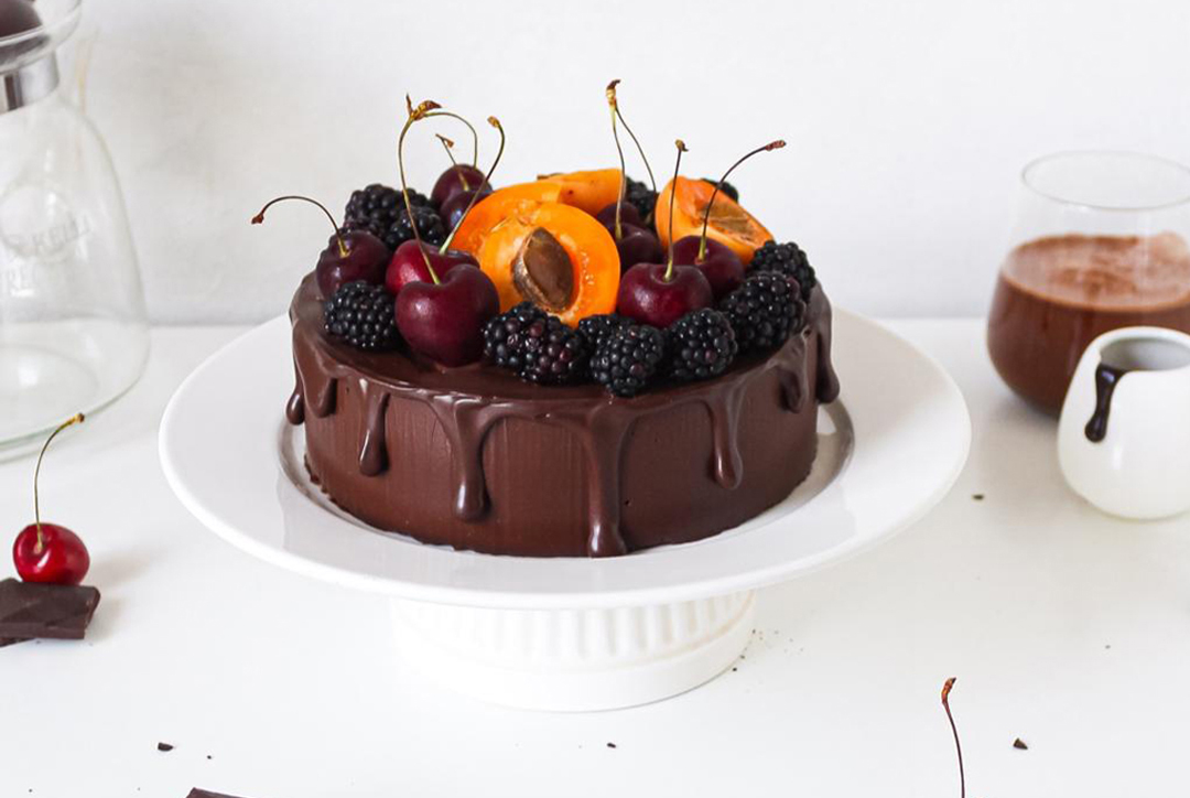 Vegan chocolate cake with cherry